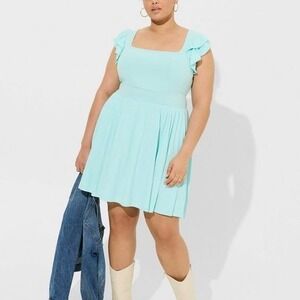 New Torrid Water Ballet‎ Blue Mini Knit Ruffle Skater Dress Size 4X